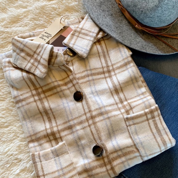 New Plaid Stripe Oversized Flannel Shirt Jacket - Picture 7 of 8